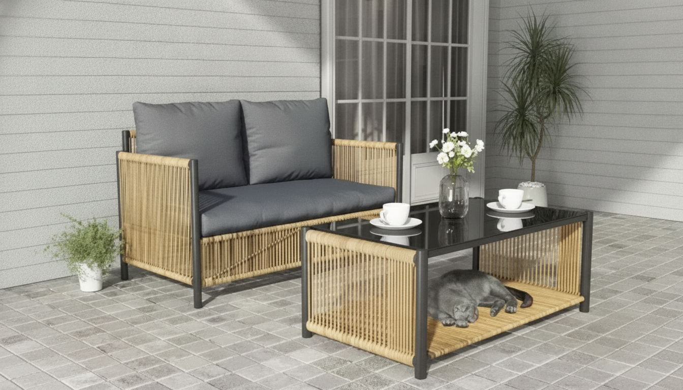 Small Patio Upgrade: 2-Piece Wicker Sofa & Table Set