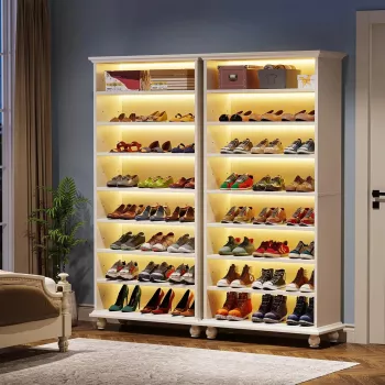 9-Tier Tall Shoe Cabinet with LED Light for Entryways